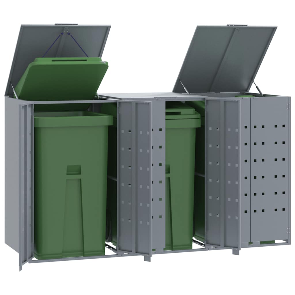 vidaXL Wheelie Bin Storage for 3 Bins Grey 207x79x117 cm Steel 1