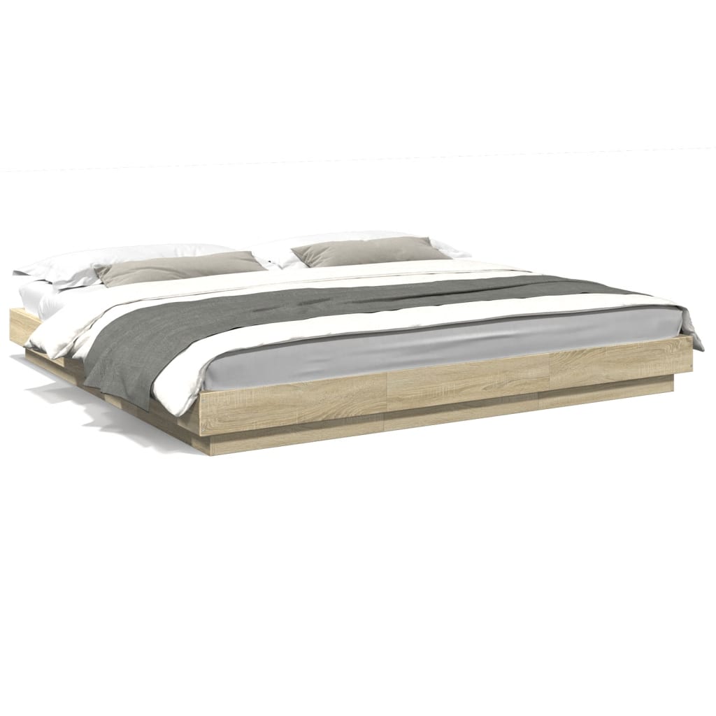 vidaXL Bed Frame with LED Lights without Mattress Sonoma Oak 200x200cm 2