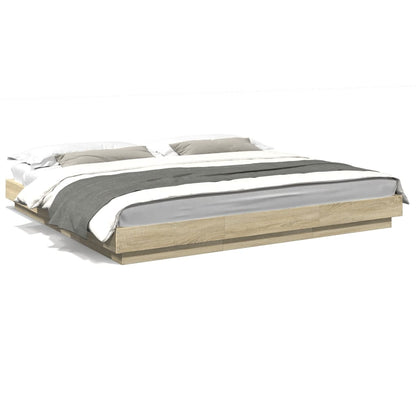vidaXL Bed Frame with LED Lights without Mattress Sonoma Oak 200x200cm 2