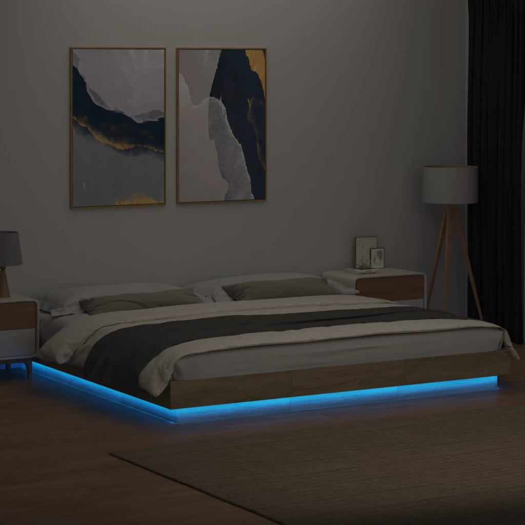 vidaXL Bed Frame with LED Lights without Mattress Sonoma Oak 200x200cm 4