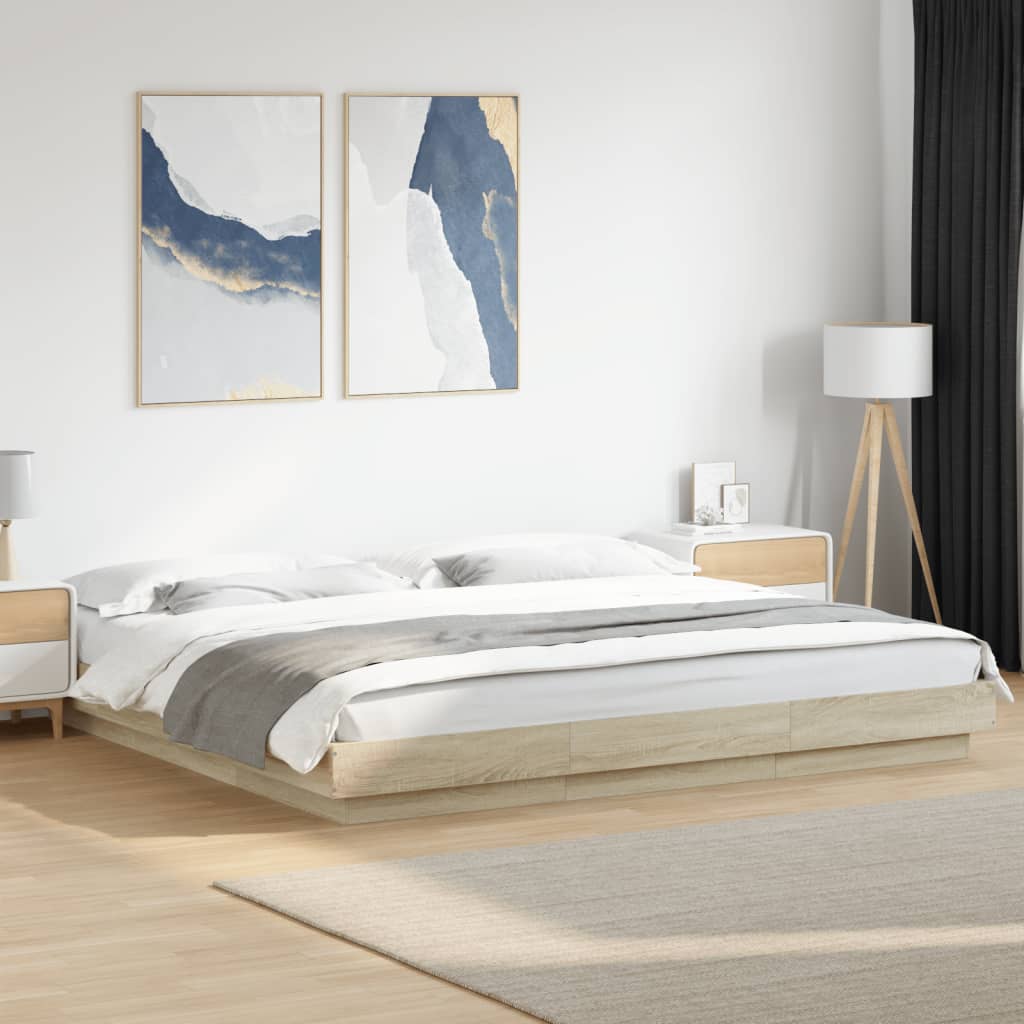 vidaXL Bed Frame with LED Lights without Mattress Sonoma Oak 200x200cm 1