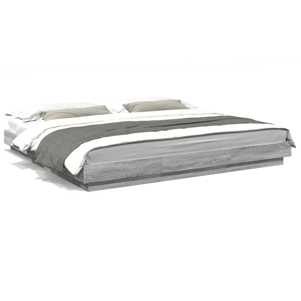 vidaXL Bed Frame with LED Lights without Mattress Grey Sonoma 200x200cm 2