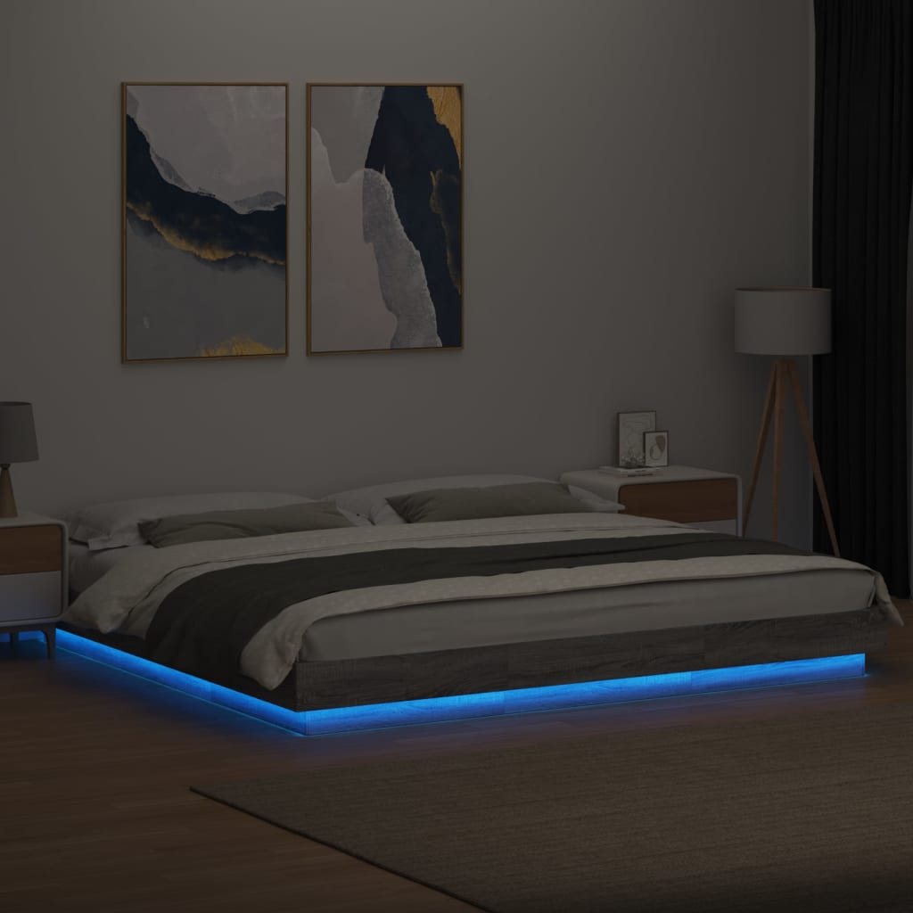 vidaXL Bed Frame with LED Lights without Mattress Grey Sonoma 200x200cm 4
