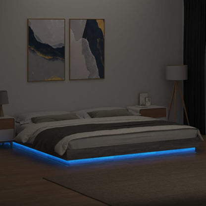 vidaXL Bed Frame with LED Lights without Mattress Grey Sonoma 200x200cm 4