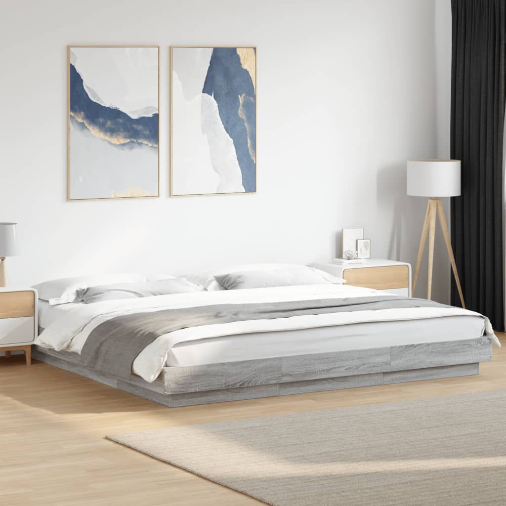 vidaXL Bed Frame with LED Lights without Mattress Grey Sonoma 200x200cm 1