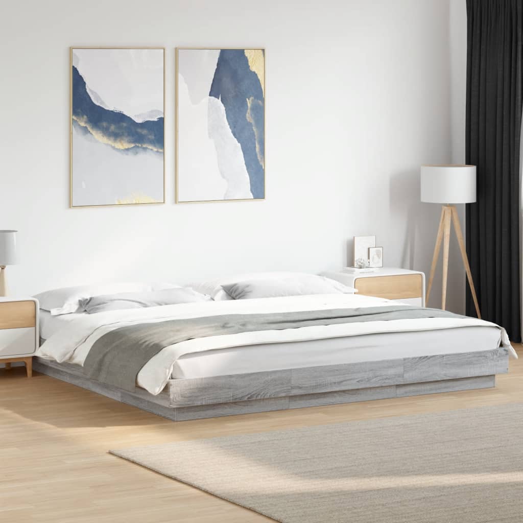 Bed Frame with LED without Mattress 180x200 cm Grey sonoma