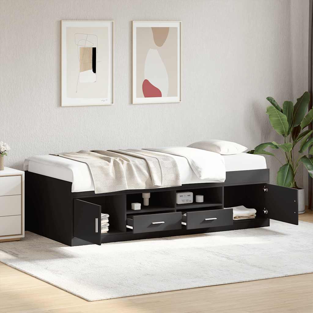 vidaXL Daybed with Drawers without Mattress Black 100x200 cm 1