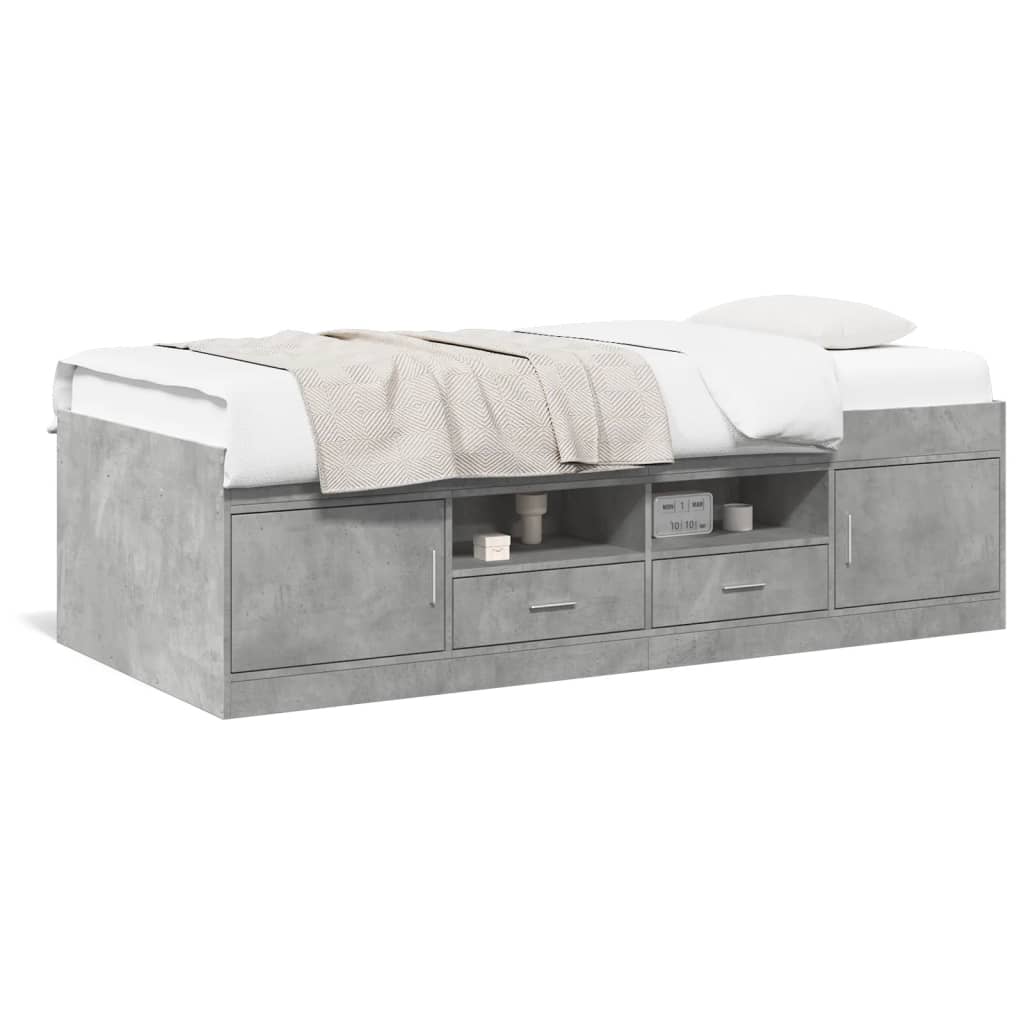 vidaXL Daybed with Drawers without Mattress Concrete Grey 100x200 cm 2