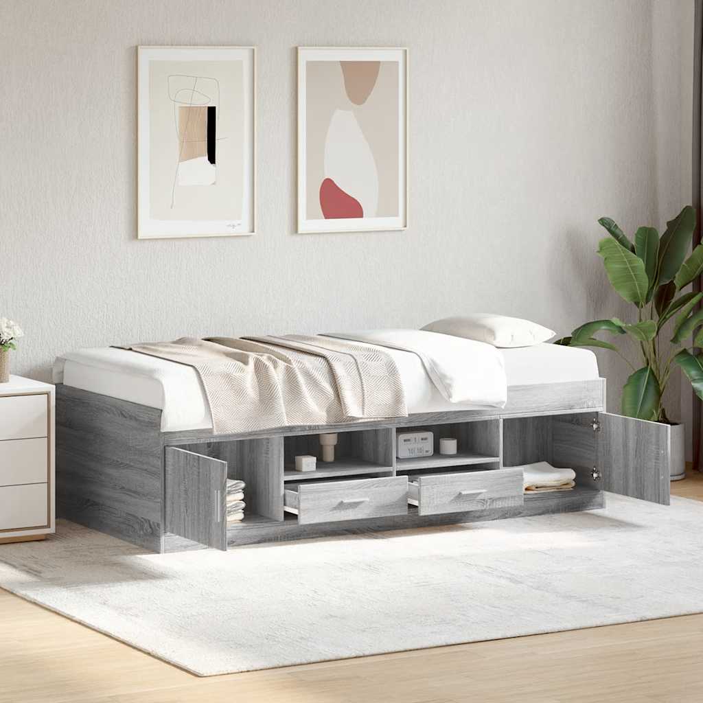 vidaXL Daybed with Drawers without Mattress Grey Sonoma 100x200 cm 1