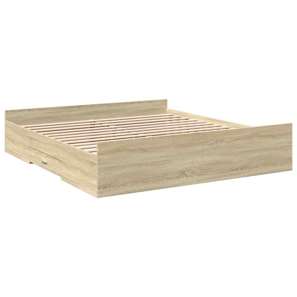 vidaXL Bed Frame with Drawers without Mattress Sonoma Oak 200x200 cm 3