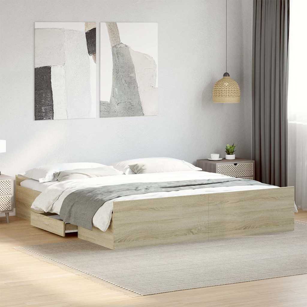 vidaXL Bed Frame with Drawers without Mattress Sonoma Oak 200x200 cm 1