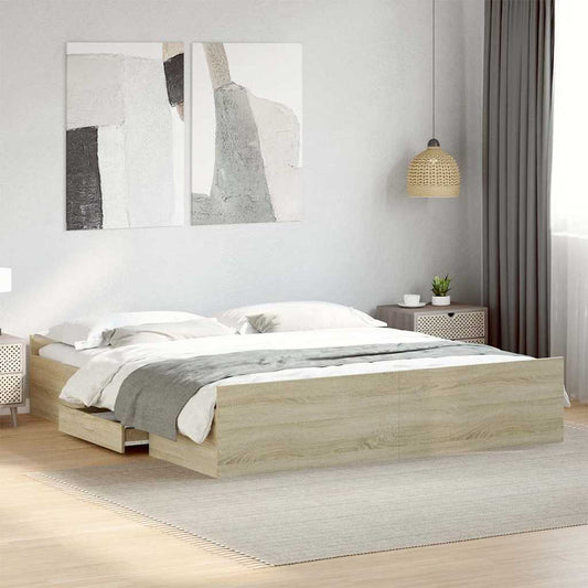 vidaXL Bed Frame with Drawers without Mattress Sonoma Oak 200x200 cm 1