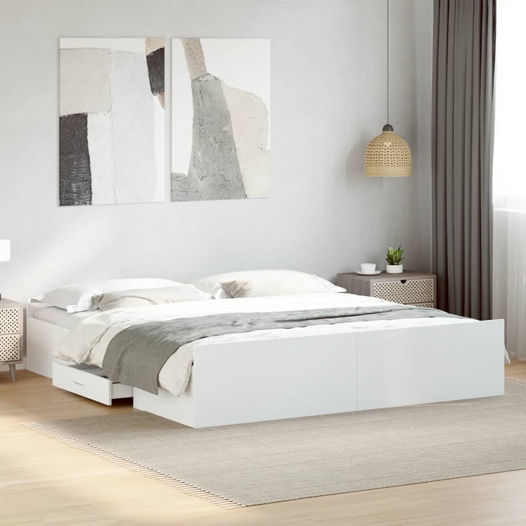 vidaXL Bed Frame with Drawers without Mattress White 180x200 cm Super King 1