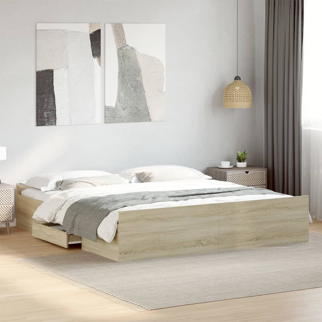Bed Frame with Drawers without Mattress Length 200 cm Sonoma Oak 180 cm