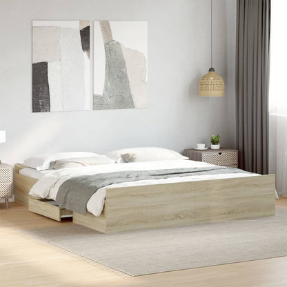 Bed Frame with Drawers without Mattress Length 200 cm Sonoma Oak 180 cm