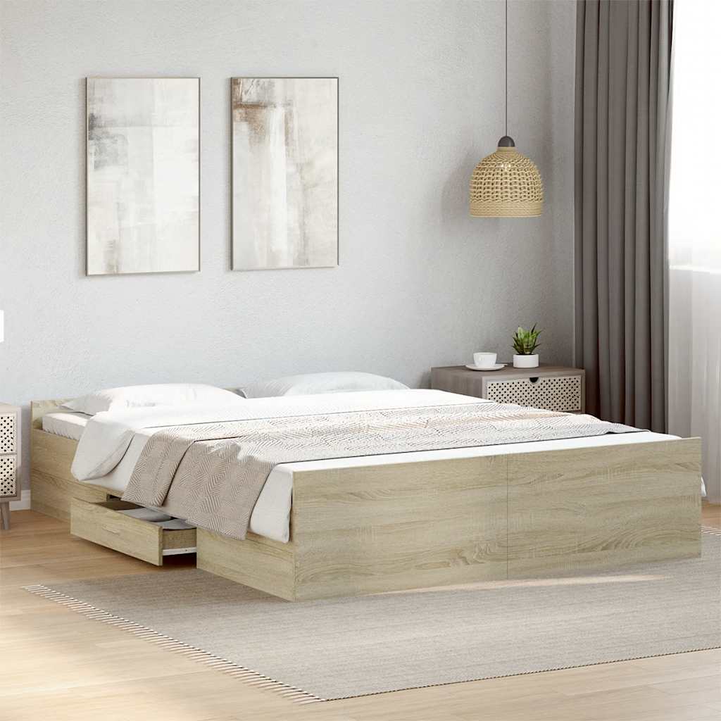 Bed Frame with Drawers without Mattress Length 200 cm Sonoma Oak 150 cm