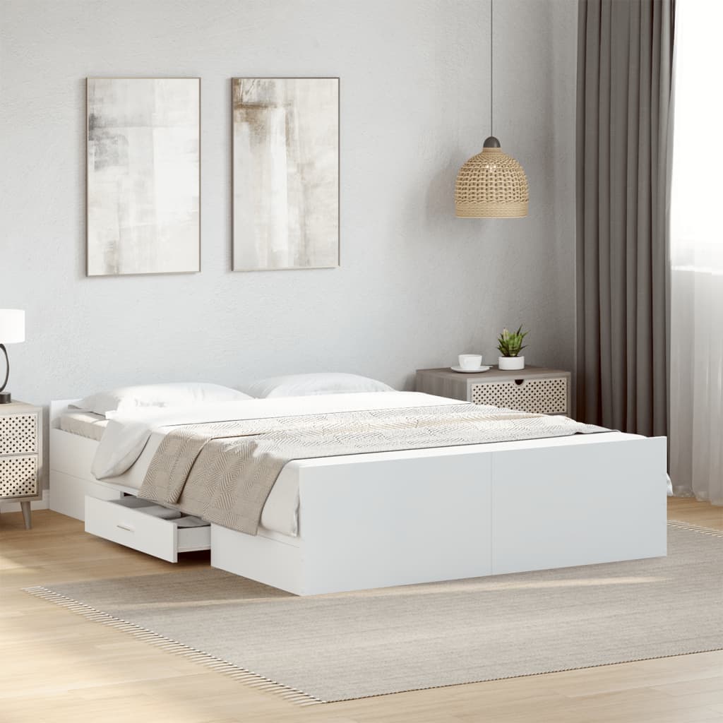 Bed Frame with Drawers without Mattress Length 190 cm White 135 cm