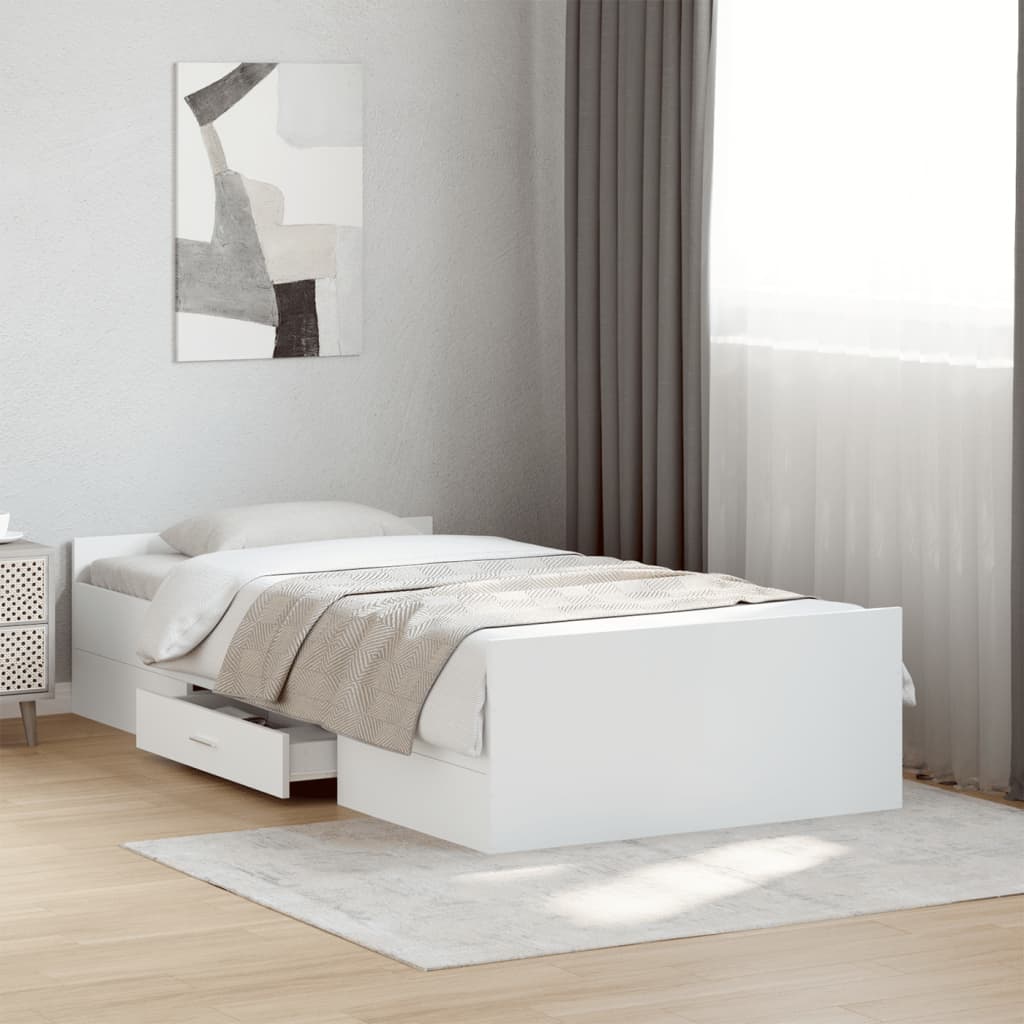 vidaXL Bed Frame with Drawers without Mattress Length 200 cm White