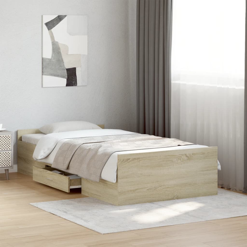 Bed Frame with Drawers without Mattress Length 200 cm Sonoma Oak 90 cm