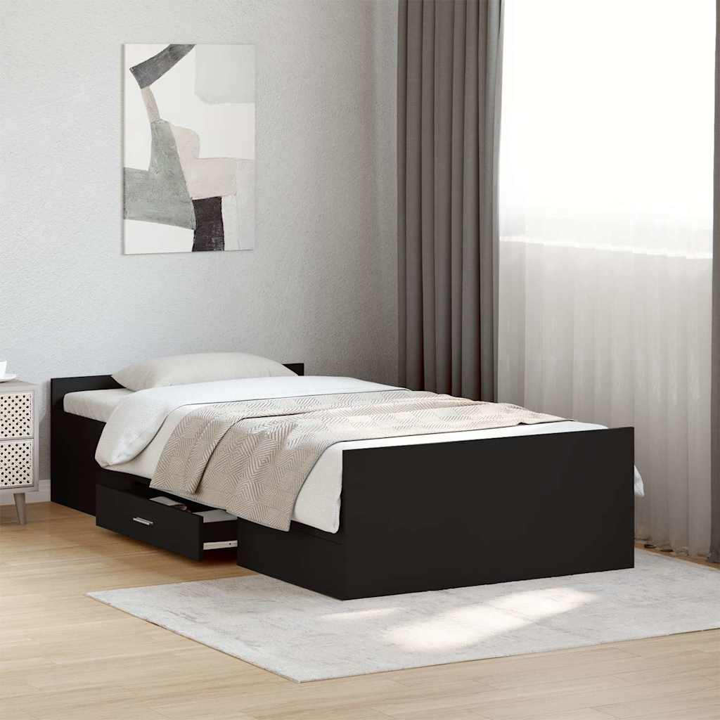 Bed Frame with Drawers without Mattress Length 190 cm Black 75 cm