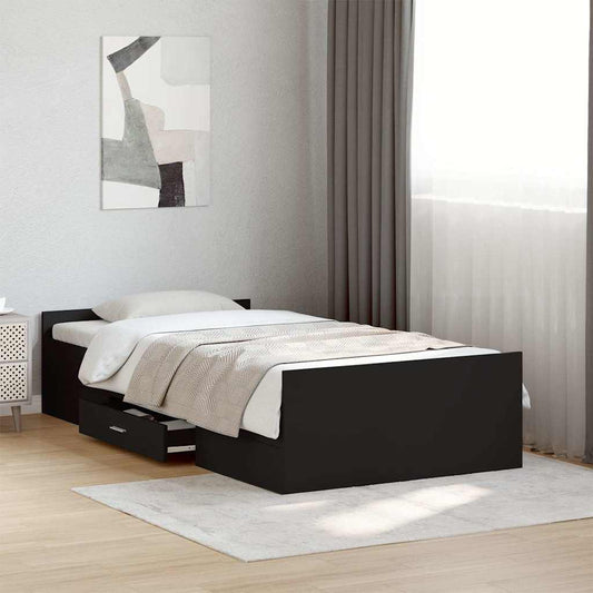 Bed Frame with Drawers without Mattress Length 190 cm Black 75 cm