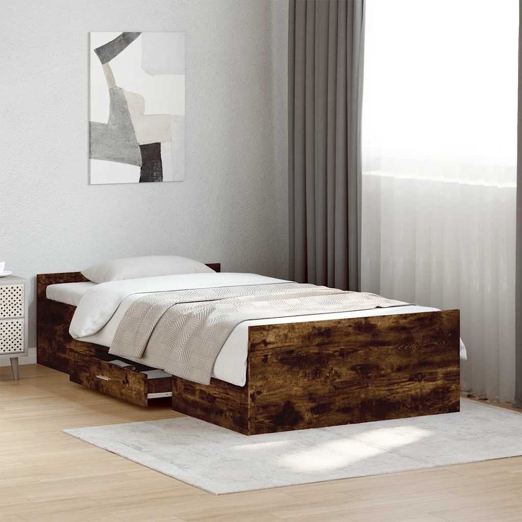 Bed Frame with Drawers without Mattress Length 190 cm Smoked oak 75 cm