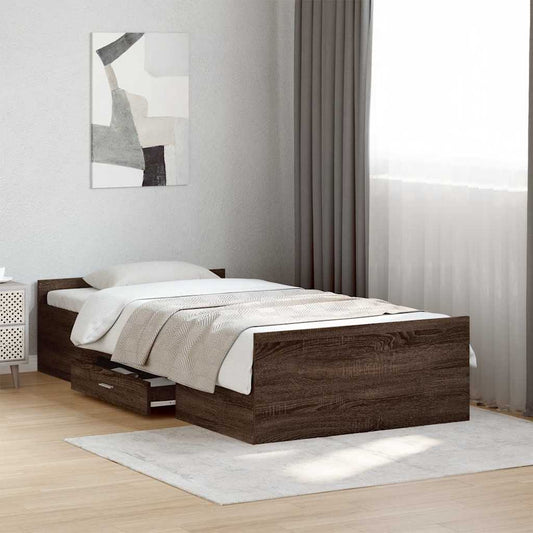Bed Frame with Drawers without Mattress Length 190 cm Brown oak 75 cm
