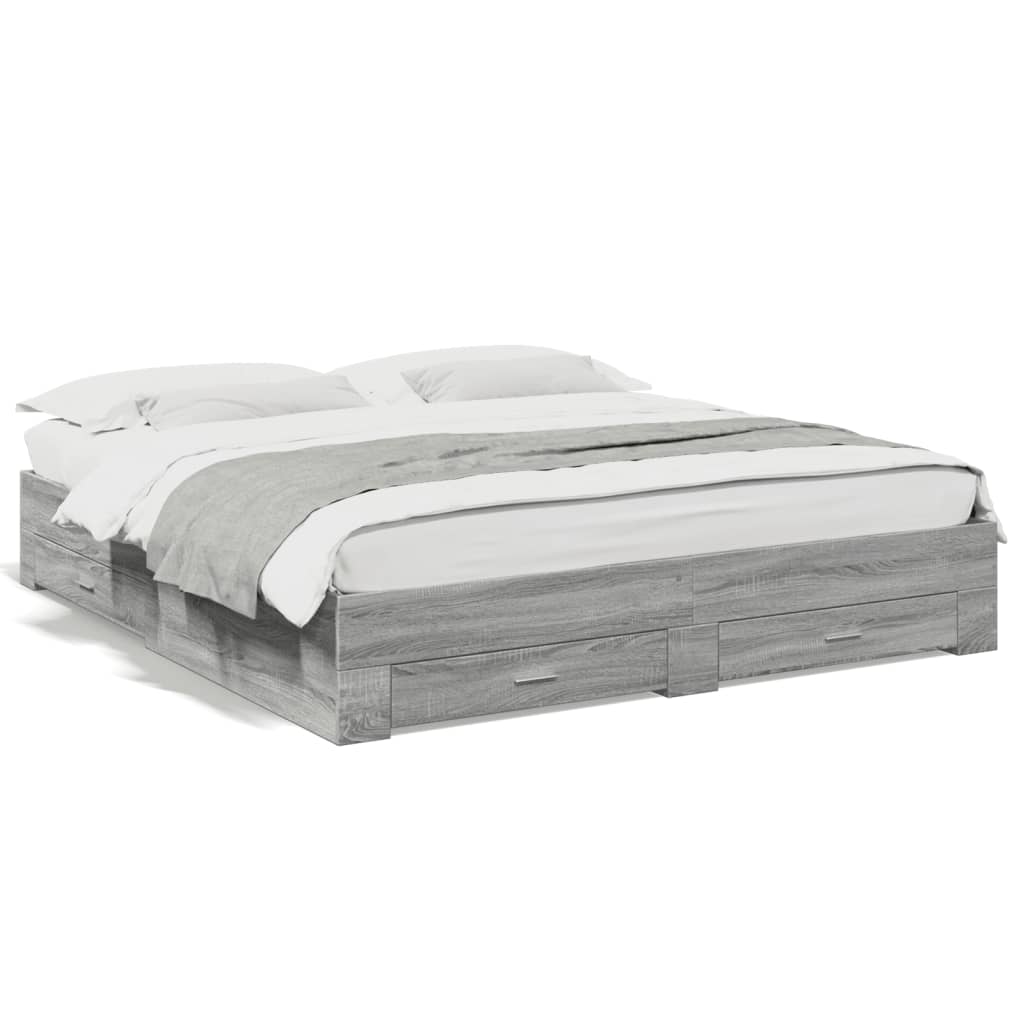 vidaXL Bed Frame with Drawers without Mattress Grey Sonoma 200x200 cm 2