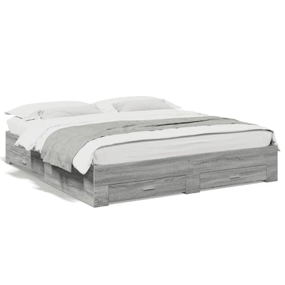 vidaXL Bed Frame with Drawers without Mattress Grey Sonoma 200x200 cm 2