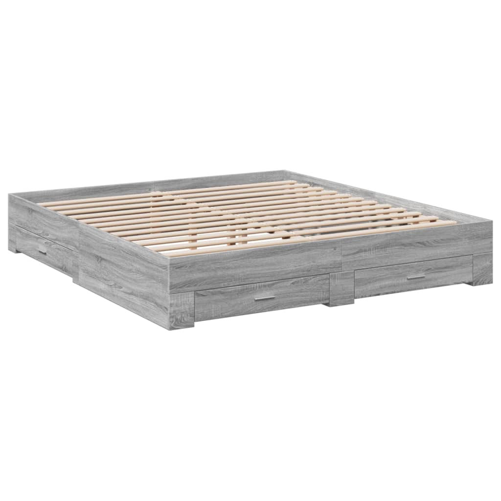 vidaXL Bed Frame with Drawers without Mattress Grey Sonoma 200x200 cm 3