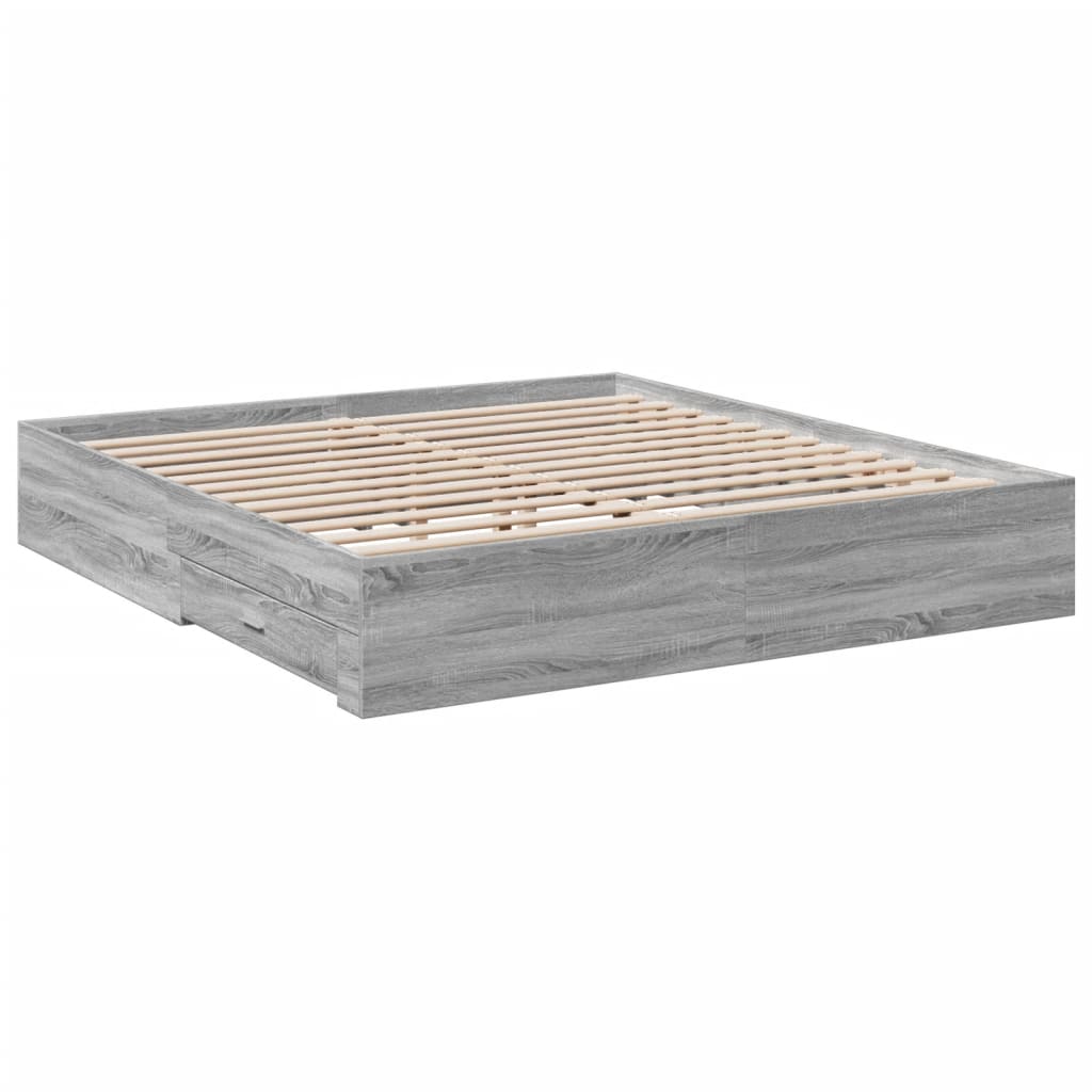 vidaXL Bed Frame with Drawers without Mattress Grey Sonoma 200x200 cm 6