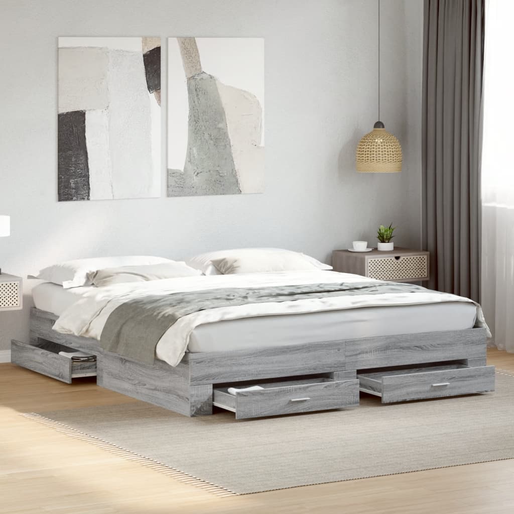 vidaXL Bed Frame with Drawers without Mattress Grey Sonoma 200x200 cm 1