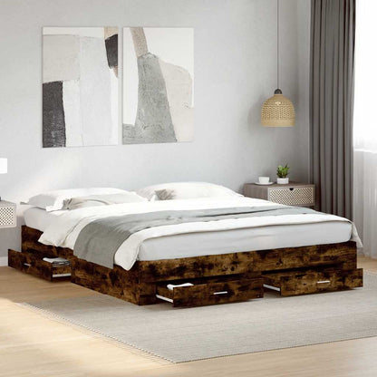 Bed Frame with Drawers without Mattress Length 200 cm Smoked Oak 180 cm
