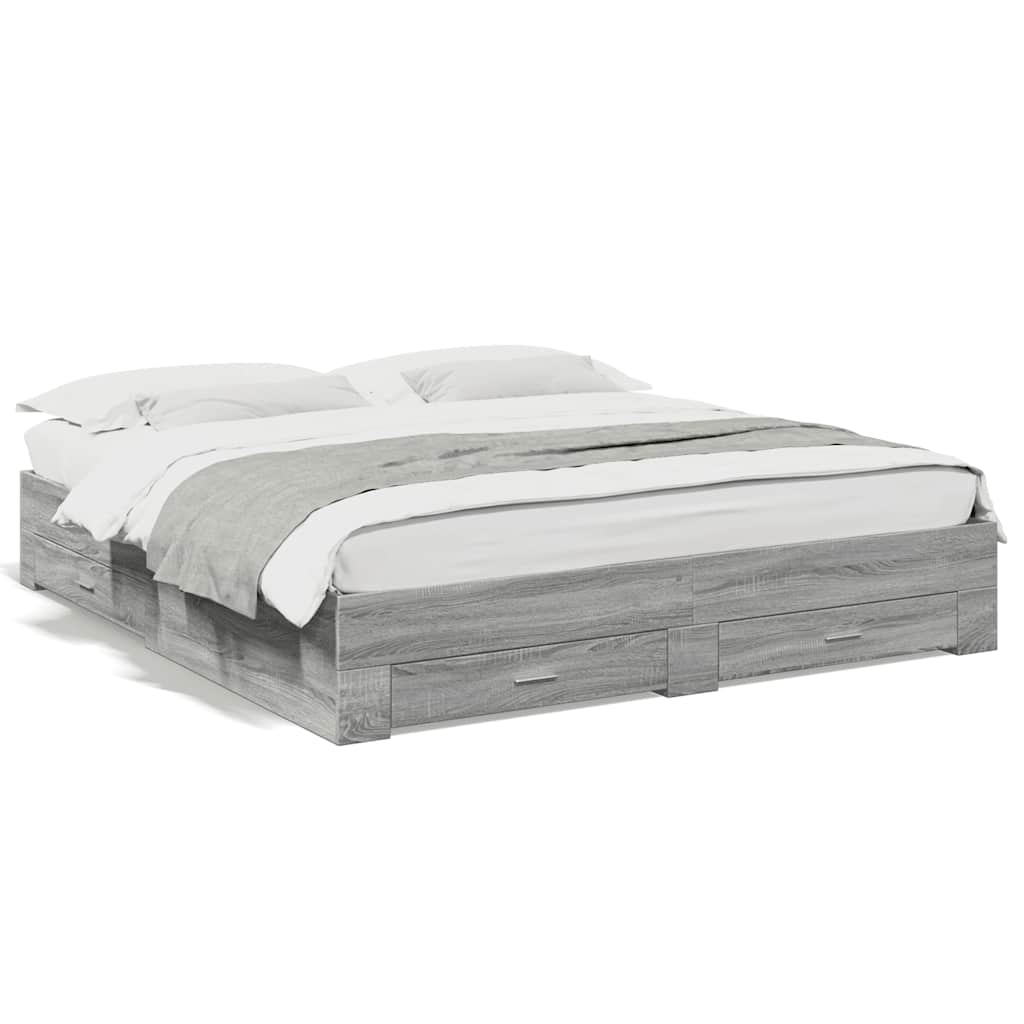 vidaXL Bed Frame with Drawers without Mattress Grey Sonoma 180x200 cm Super King 2