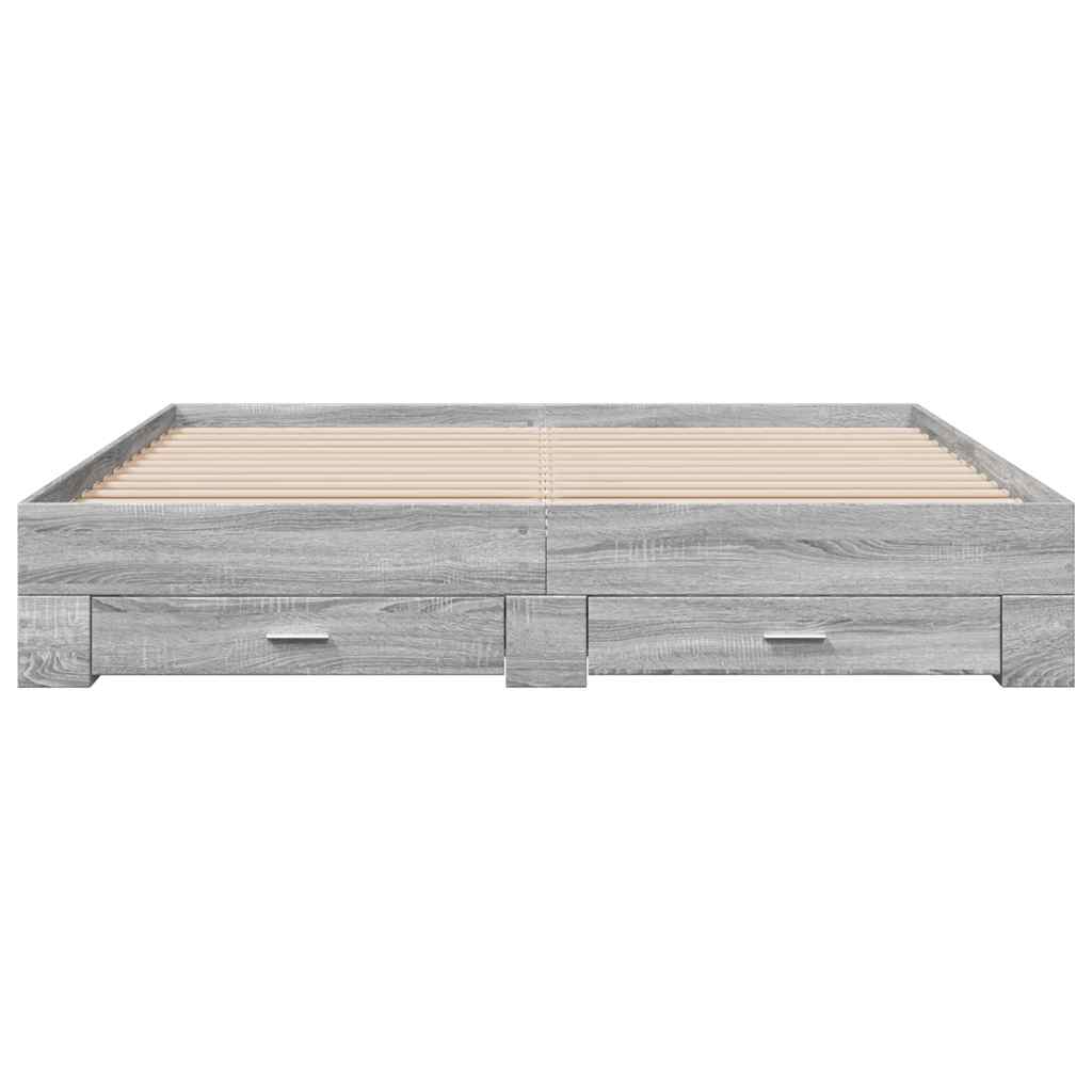 vidaXL Bed Frame with Drawers without Mattress Grey Sonoma 180x200 cm Super King 4