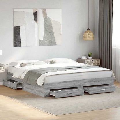 vidaXL Bed Frame with Drawers without Mattress Grey Sonoma 180x200 cm Super King 1