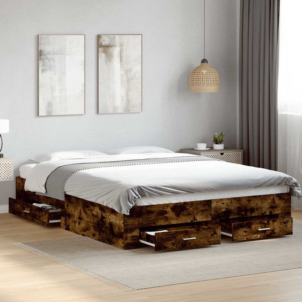 Bed Frame with Drawers without Mattress Length 200 cm Smoked Oak 160 cm