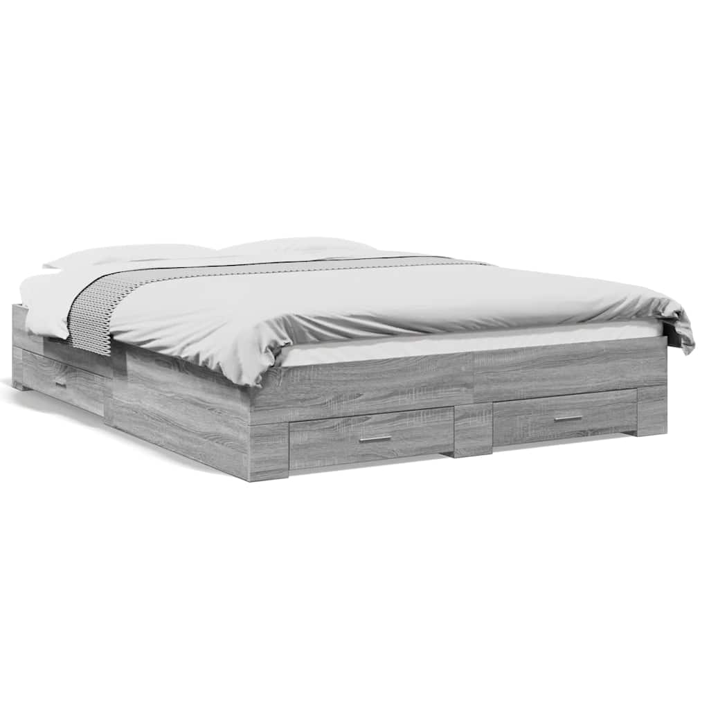 vidaXL Bed Frame with Drawers without Mattress Grey Sonoma 160x200 cm 2