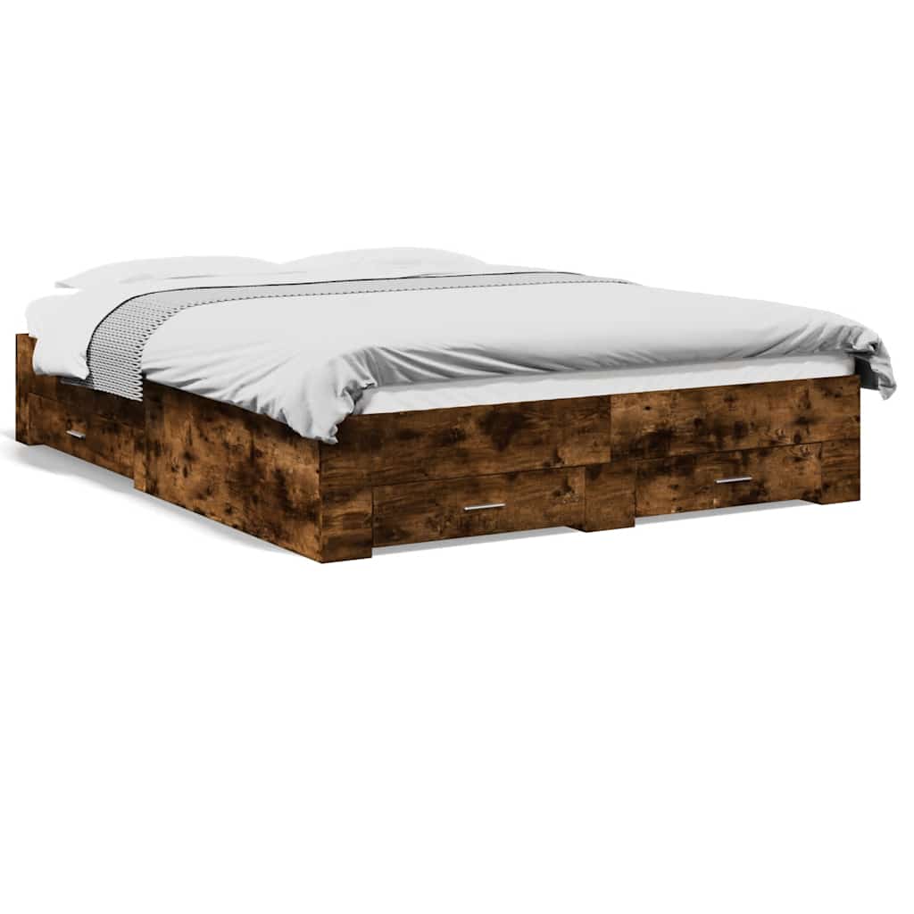 Bed Frame with Drawers without Mattress Length 200 cm Smoked Oak 150 cm