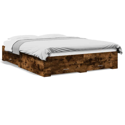 Bed Frame with Drawers without Mattress Length 200 cm Smoked Oak 150 cm