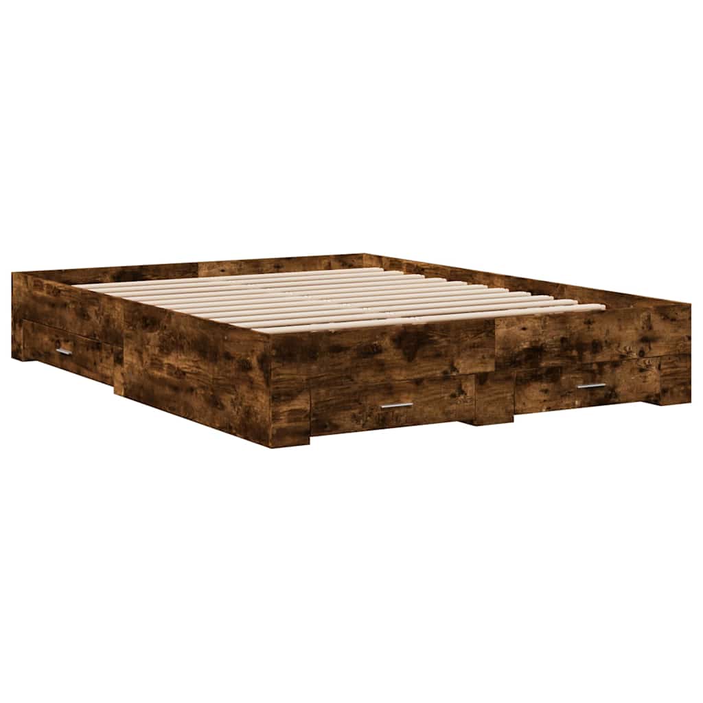 Bed Frame with Drawers without Mattress Length 200 cm Smoked Oak 150 cm