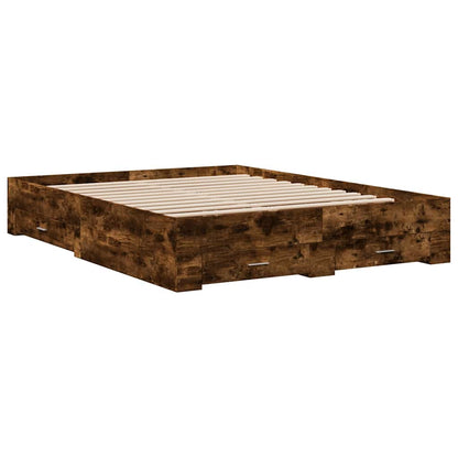 Bed Frame with Drawers without Mattress Length 200 cm Smoked Oak 150 cm