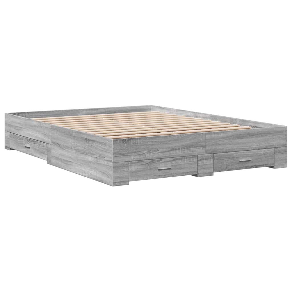 vidaXL Bed Frame with Drawers without Mattress Grey Sonoma 150x200 cm King Size 3