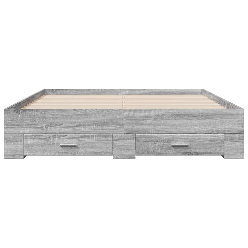 vidaXL Bed Frame with Drawers without Mattress Grey Sonoma 150x200 cm King Size 4