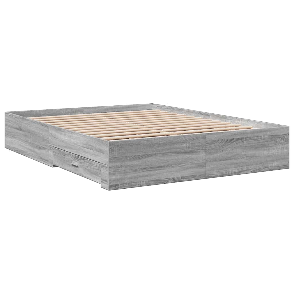 vidaXL Bed Frame with Drawers without Mattress Grey Sonoma 150x200 cm King Size 6