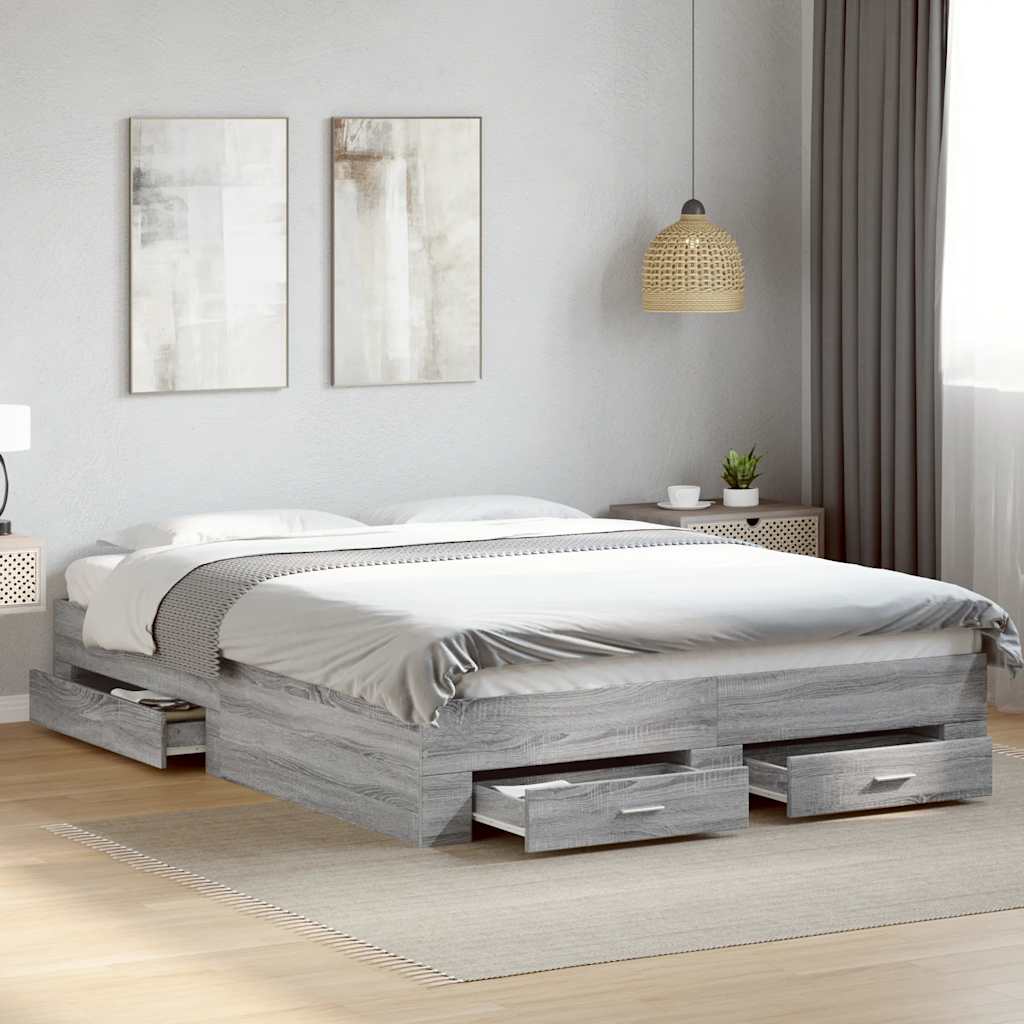 vidaXL Bed Frame with Drawers without Mattress Grey Sonoma 150x200 cm King Size 1