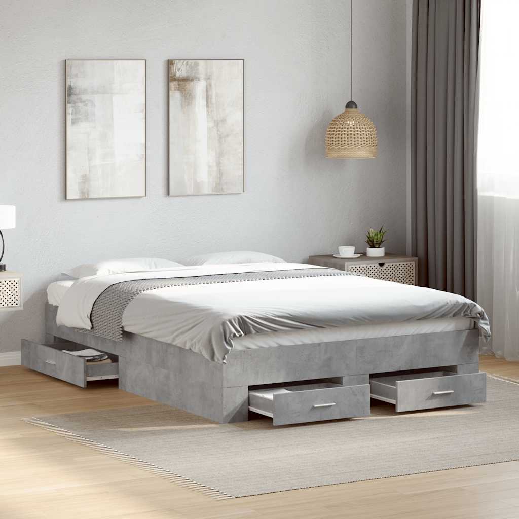 Bed Frame with Drawers without Mattress Length 200 cm Concrete Grey 120 cm