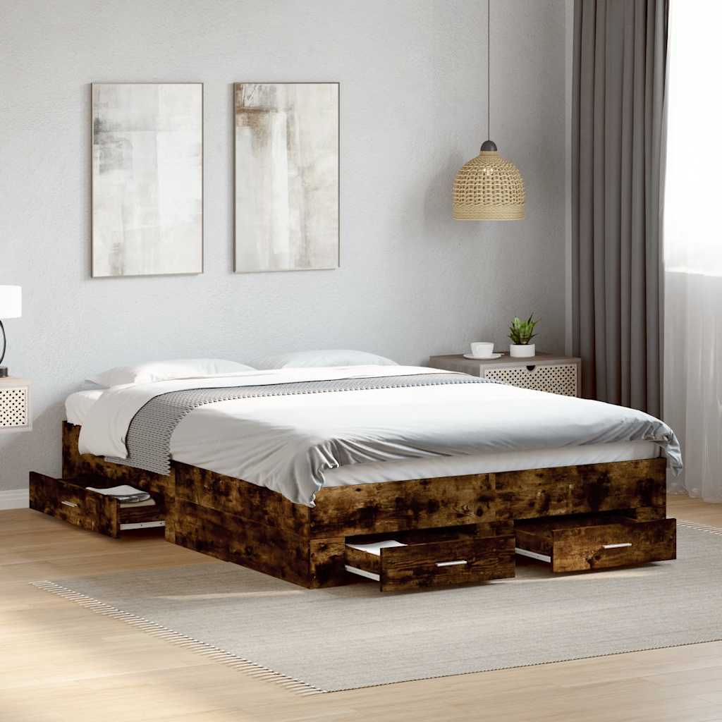 Bed Frame with Drawers without Mattress Length 200 cm Smoked Oak 120 cm