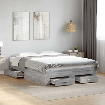 vidaXL Bed Frame with Drawers without Mattress Length 200 cm Grey sonoma