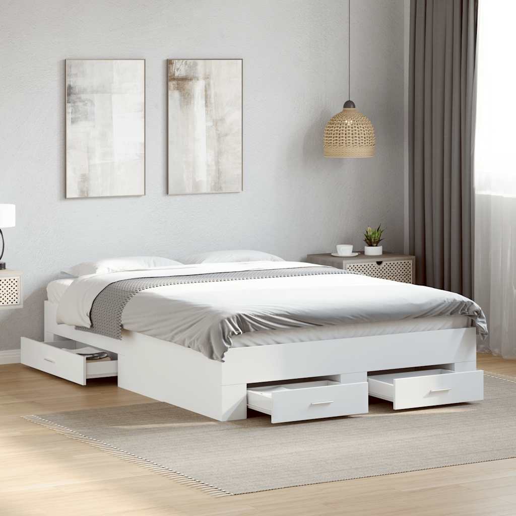 Bed Frame with Drawers without Mattress 140x190 cm White